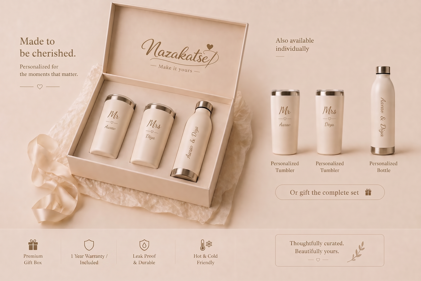 Personalized - Custom Insulated Tumblers & Water Bottle | Premium Couple Gift Box