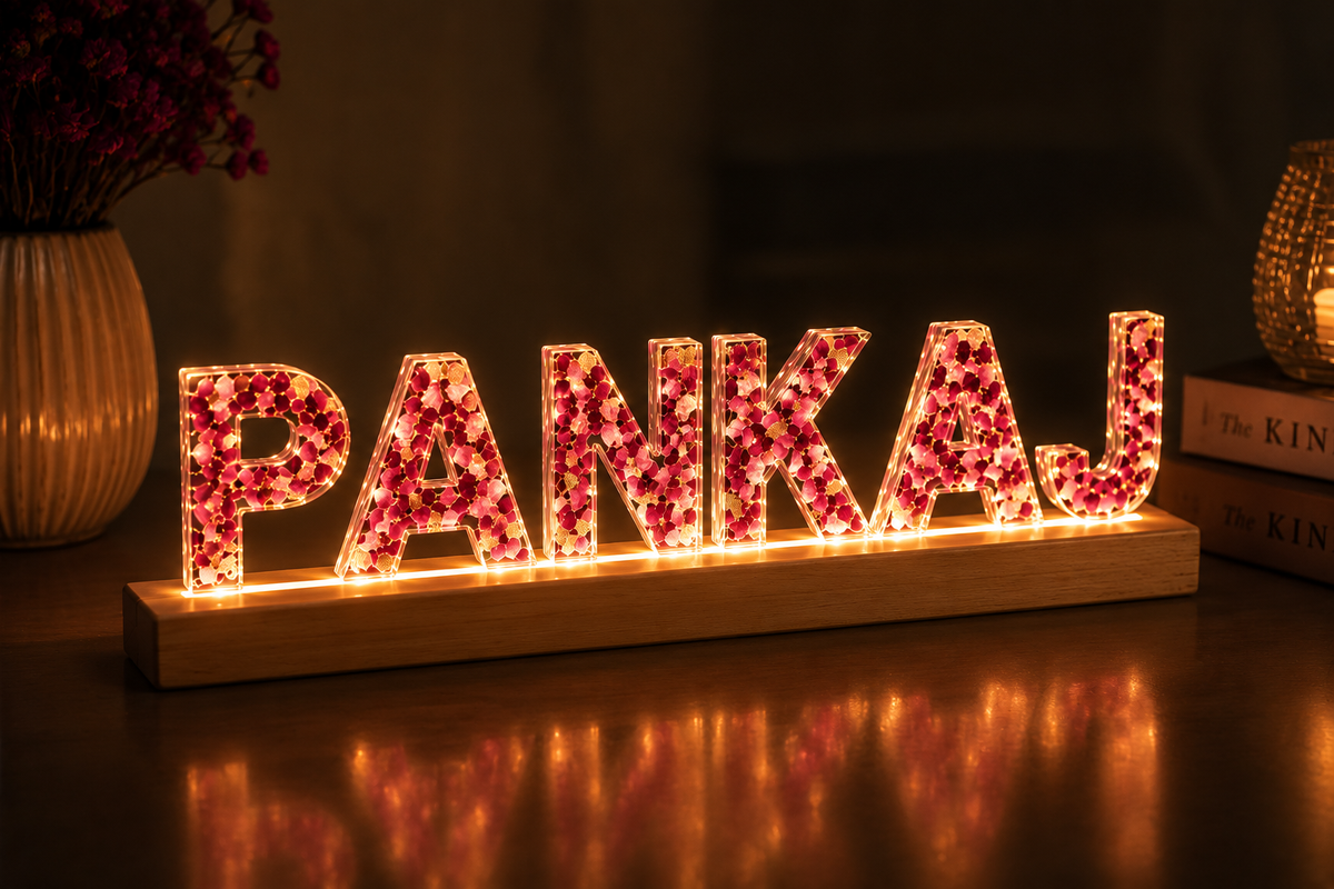 Personalized Resin LED Name Lamp with Preserved Flowers