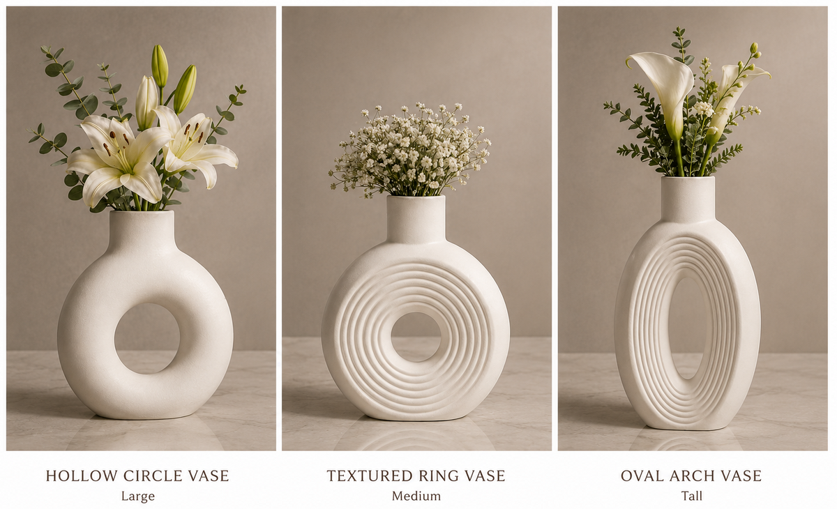 Handcrafted Ceramic Hollow Vase Set – Minimalist Decor
